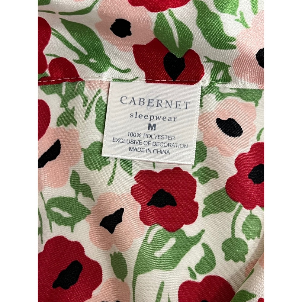 CABERNET Pajama Set Womens M Pink Floral Satin Short Sleeve Button Up Pants - Picture 12 of 16